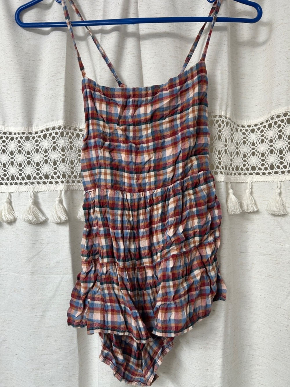 American Eagle Outfitters Multicolor Plaid Sleeveless Romper - Blue, Red, Cream